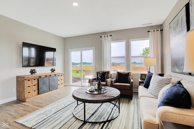 living room with hardwood / wood-style floors