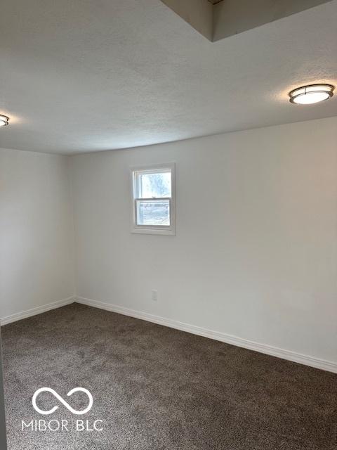 basement with carpet flooring and a textured ceiling