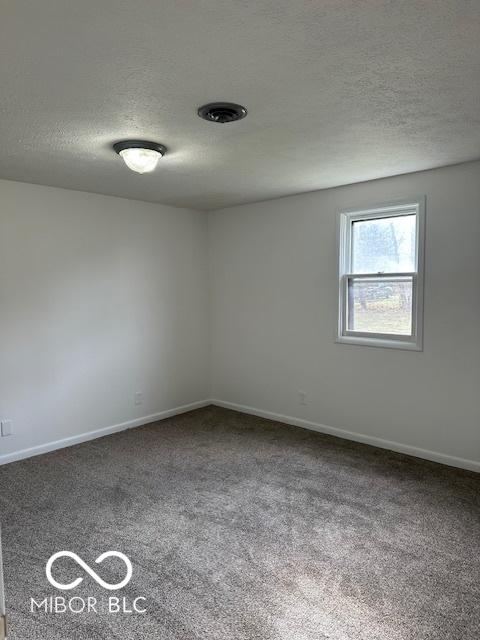 empty room with carpet floors and a textured ceiling