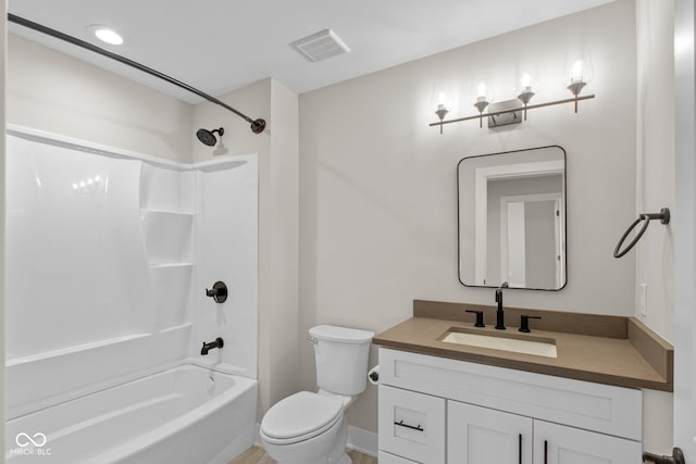 full bathroom featuring vanity, toilet, and shower / bathing tub combination