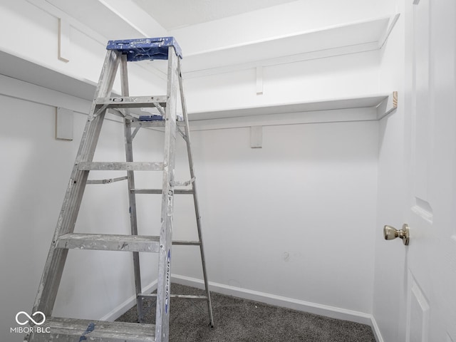 spacious closet with dark carpet