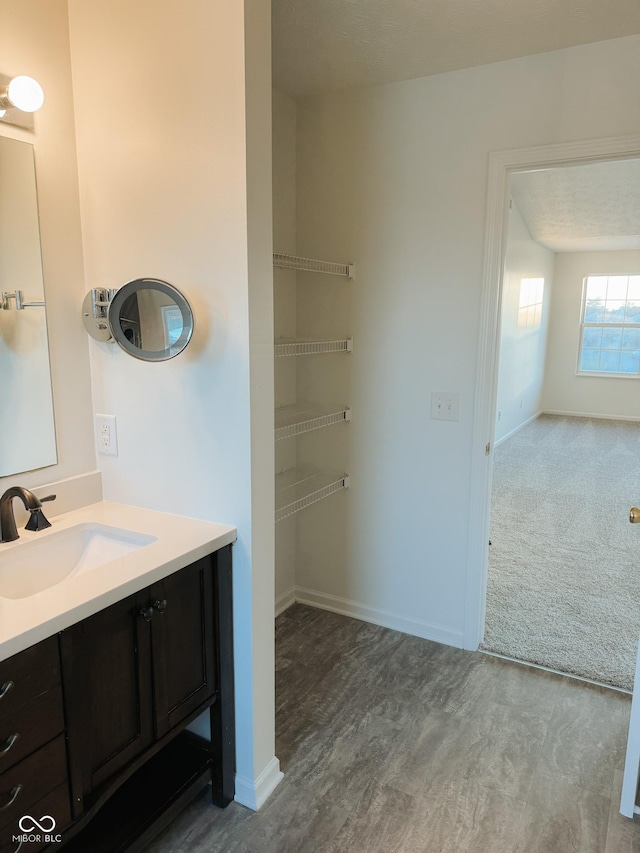 bathroom with vanity and hardwood / wood-style floors