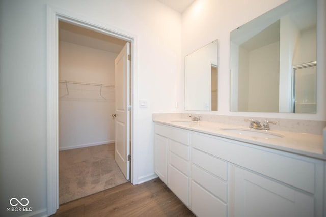 bathroom featuring hardwood / wood-style flooring and vanity