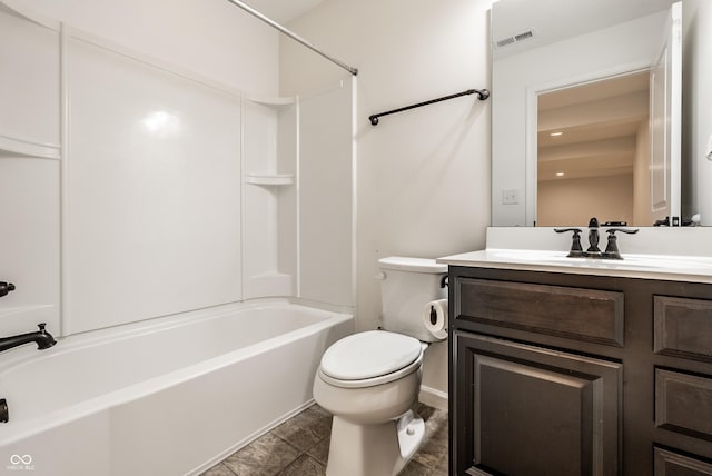 full bathroom with tile patterned flooring, vanity, toilet, and shower / washtub combination