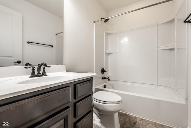 full bathroom featuring shower / tub combination, vanity, and toilet