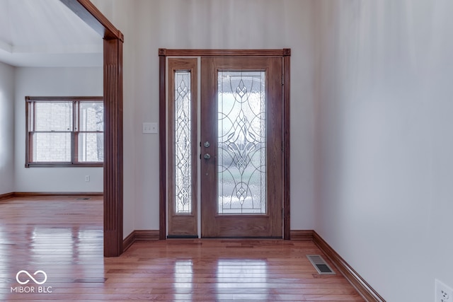 foyer featuring light wood-type flooring and a wealth of natural light