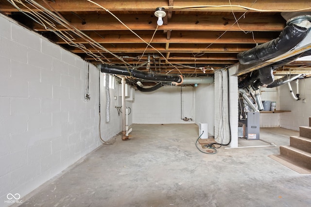 basement with heating unit