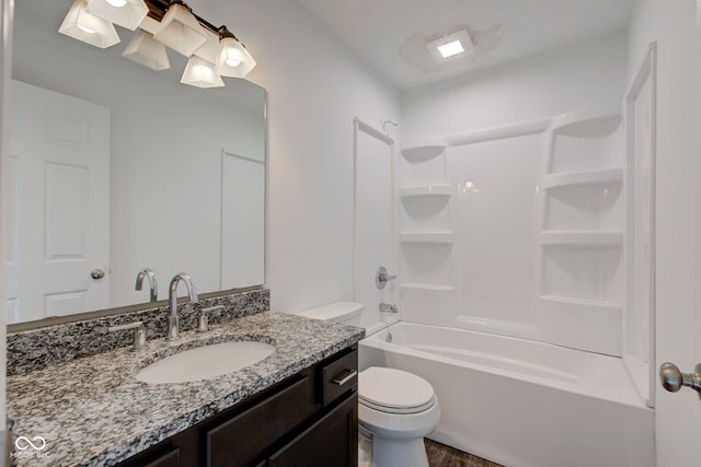 full bathroom with vanity, toilet, and tub / shower combination