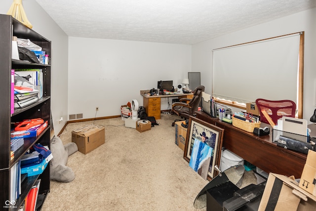 office space with carpet flooring and a textured ceiling