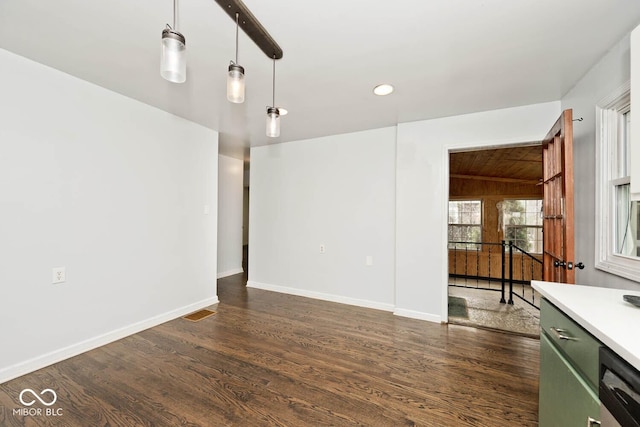 unfurnished living room with dark hardwood / wood-style floors and lofted ceiling