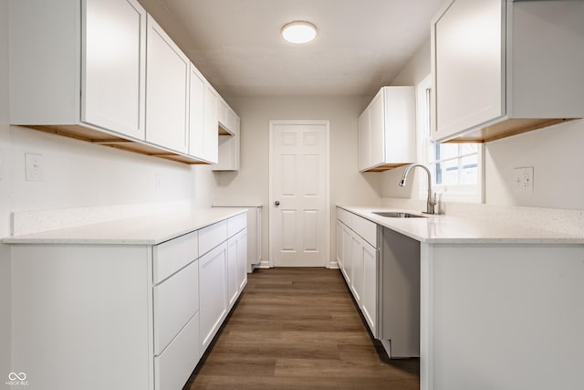 kitchen featuring sink, white cabinets, and dark hardwood / wood-style floors