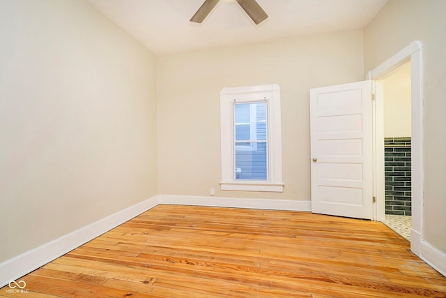 unfurnished room featuring ceiling fan and light wood-type flooring