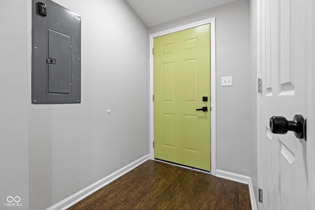 doorway featuring dark hardwood / wood-style floors and electric panel