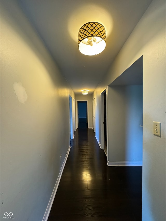 hallway with dark hardwood / wood-style floors