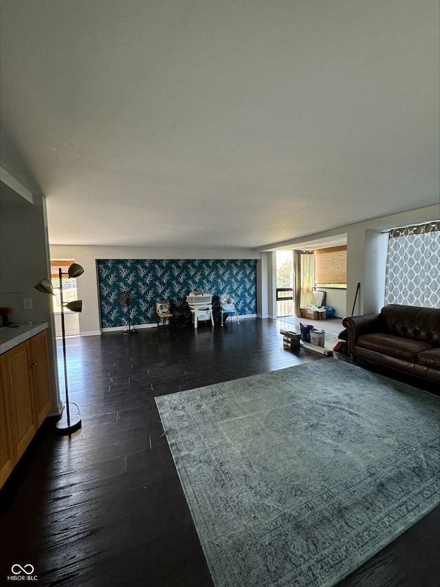 living room featuring dark hardwood / wood-style flooring