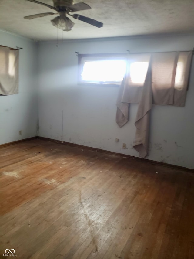 empty room featuring wood-type flooring and ceiling fan