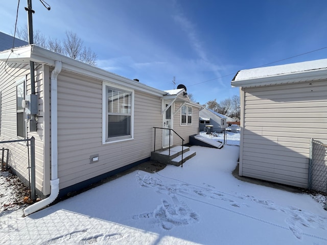 view of snow covered exterior