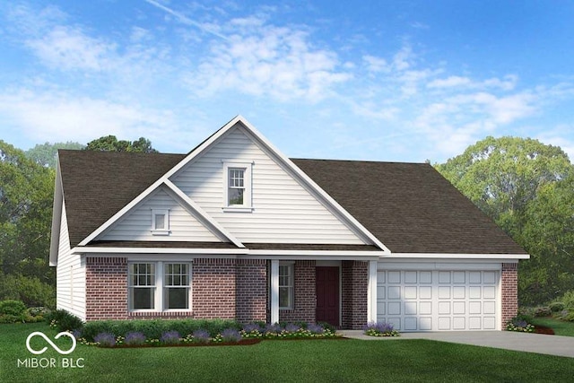 view of front facade with a garage and a front lawn