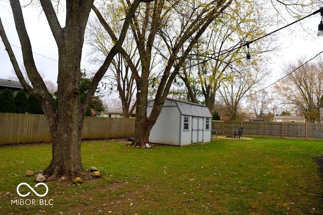 view of yard with a storage shed