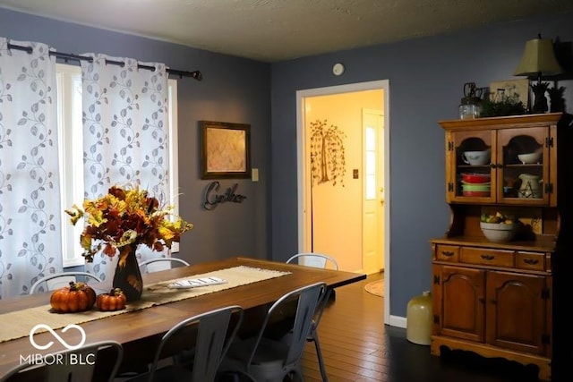 dining room with dark hardwood / wood-style flooring