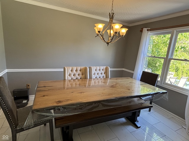 11720 Grenadier Ln, Indianapolis, IN 46229 - dining area with plenty of natural light, a chandelier, baseboards, and crown molding