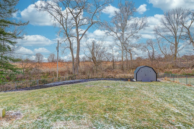 view of yard featuring a storage shed