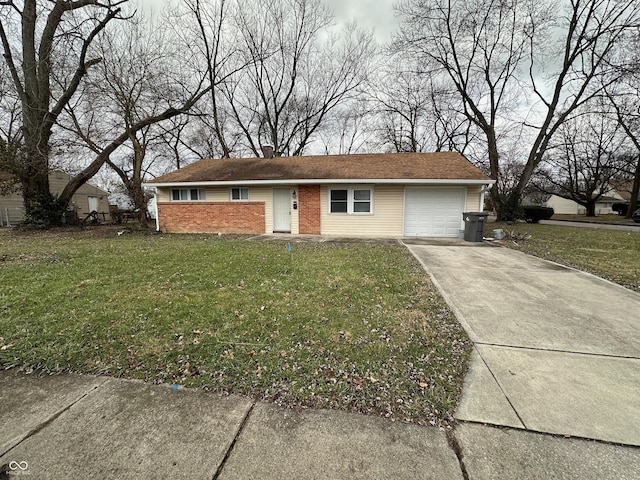 single story home with a garage and a front yard