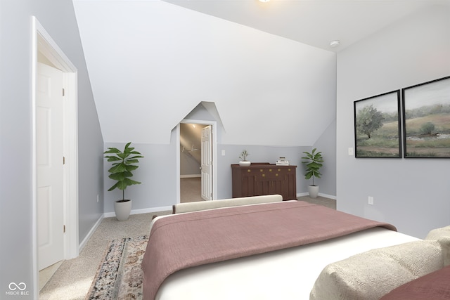 carpeted bedroom featuring vaulted ceiling