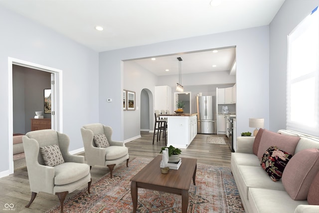 living room with hardwood / wood-style flooring