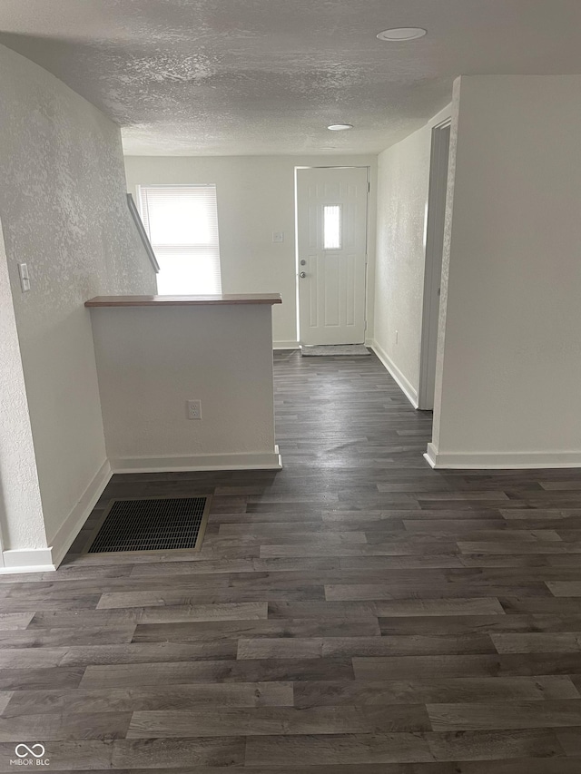 foyer featuring a textured ceiling, dark hardwood / wood-style flooring, and plenty of natural light