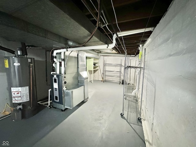 unfinished below grade area with water heater and heating unit