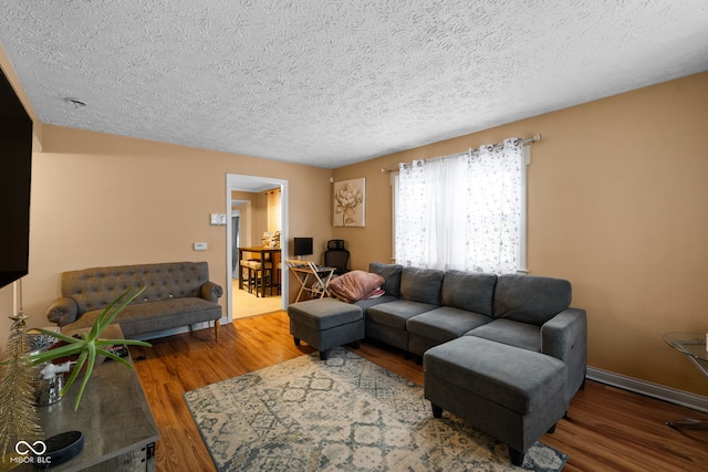 living room featuring hardwood / wood-style floors and a textured ceiling