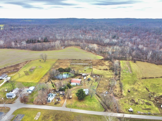 birds eye view of property featuring a rural view