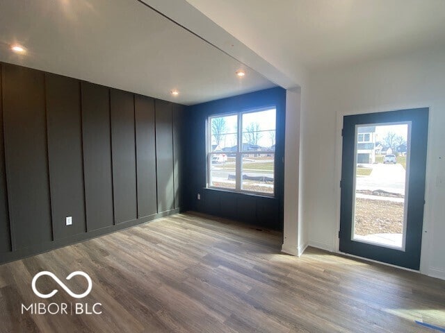 foyer with recessed lighting and wood finished floors