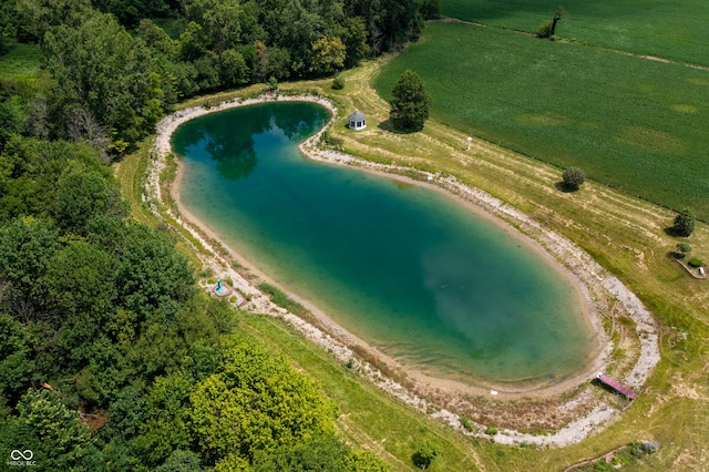 drone / aerial view with a rural view and a water view