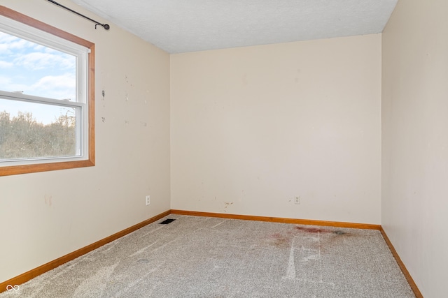 carpeted spare room with a textured ceiling