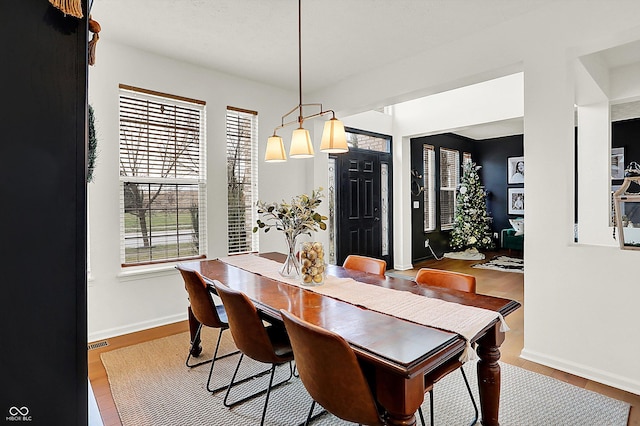 dining space with hardwood / wood-style flooring