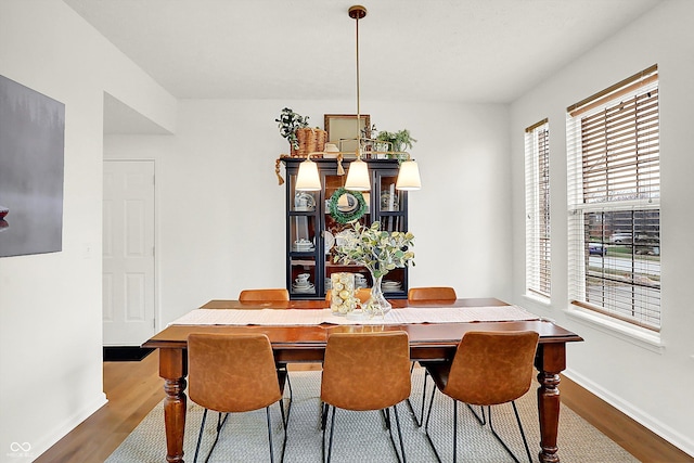 dining area with hardwood / wood-style floors