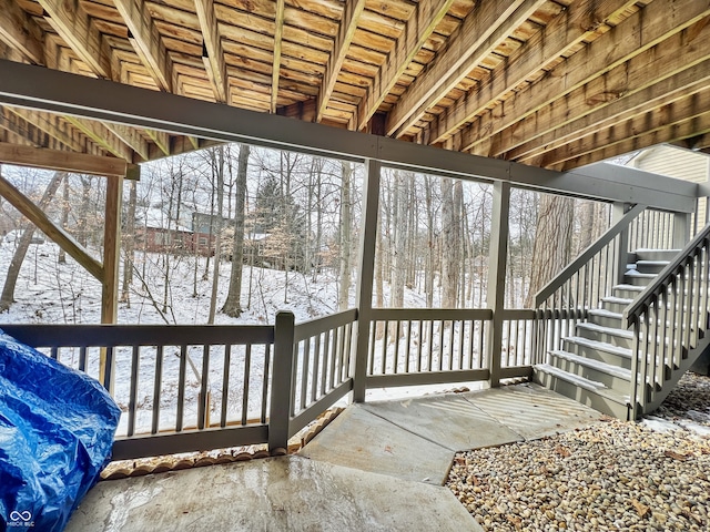 view of snow covered patio