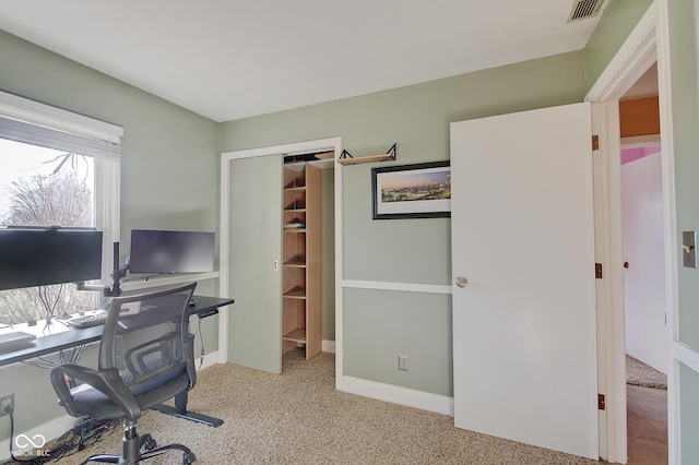 view of carpeted office space