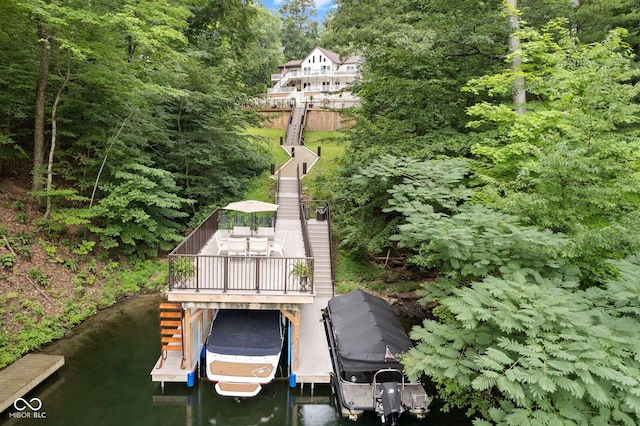 7701 Center Lake Rd, Nineveh, IN 46164 - dock area with stairs, boat lift, and a water view