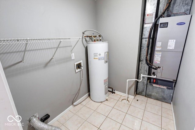 utility room featuring electric water heater and heating unit