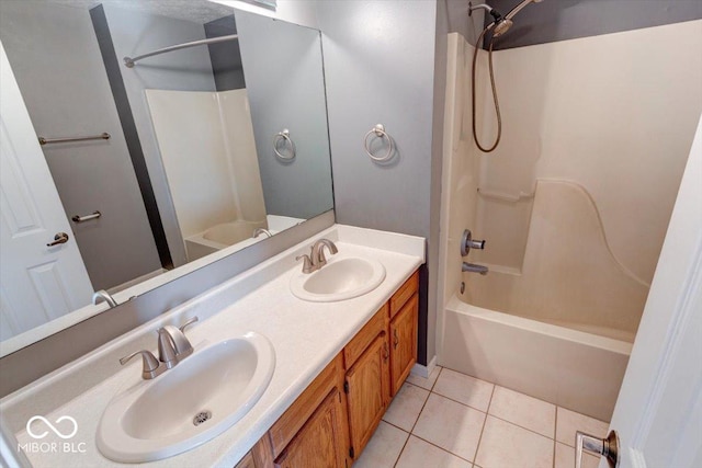 bathroom featuring tile patterned flooring, vanity, and shower / bathtub combination