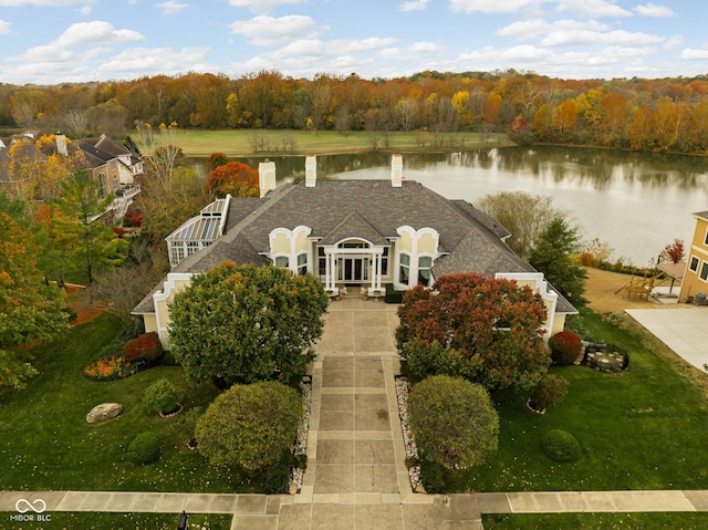 aerial view with a water view