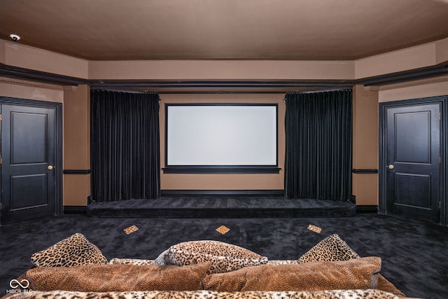 home theater featuring carpet flooring