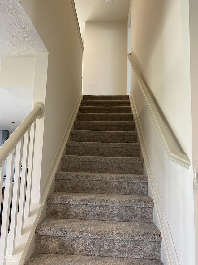 stairs featuring carpet