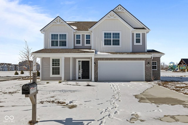 view of front facade featuring board and batten siding and an attached garage