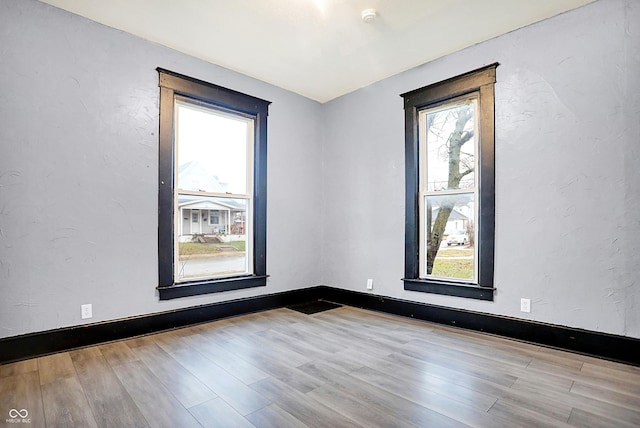 spare room with a wealth of natural light and light hardwood / wood-style flooring