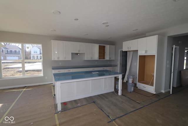 kitchen with white cabinets