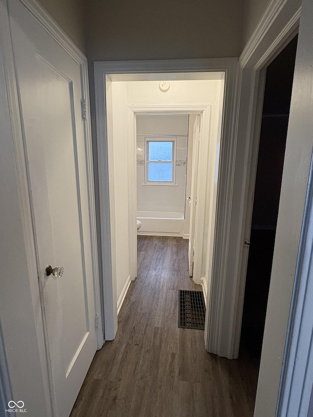 hallway featuring dark wood-type flooring